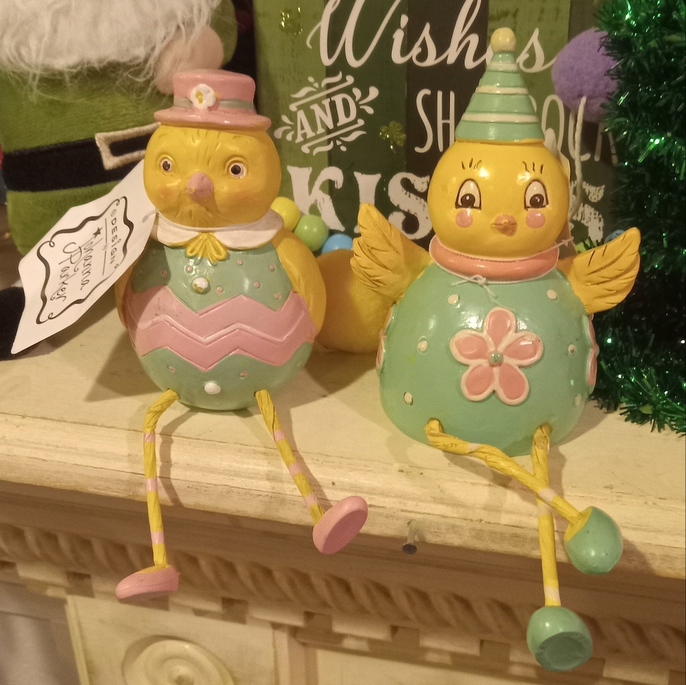 Johanna Parker spring Easter chick set farmhouse rustic tiered tray shelf sitter